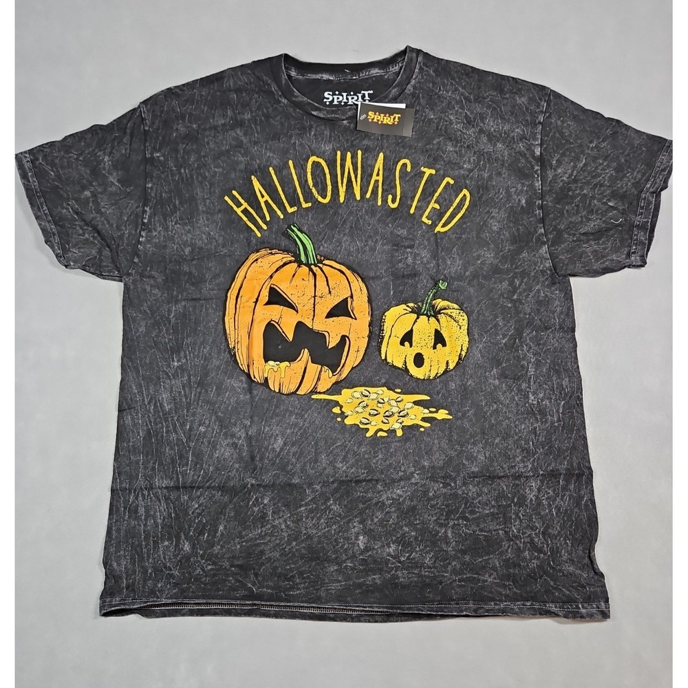 Spirit Halloween Mens Gray Acid Wash Hallowasted Pumpkin T Shirt Size Large NWT